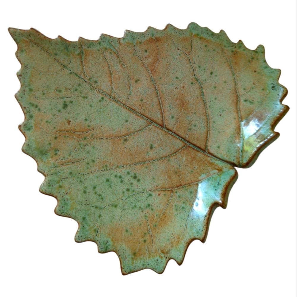 Leaf-Shaped Art Pottery Plate/Dish Signed